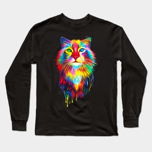 Colorful neon cat - pop art design for cat lovers Long Sleeve T-Shirt